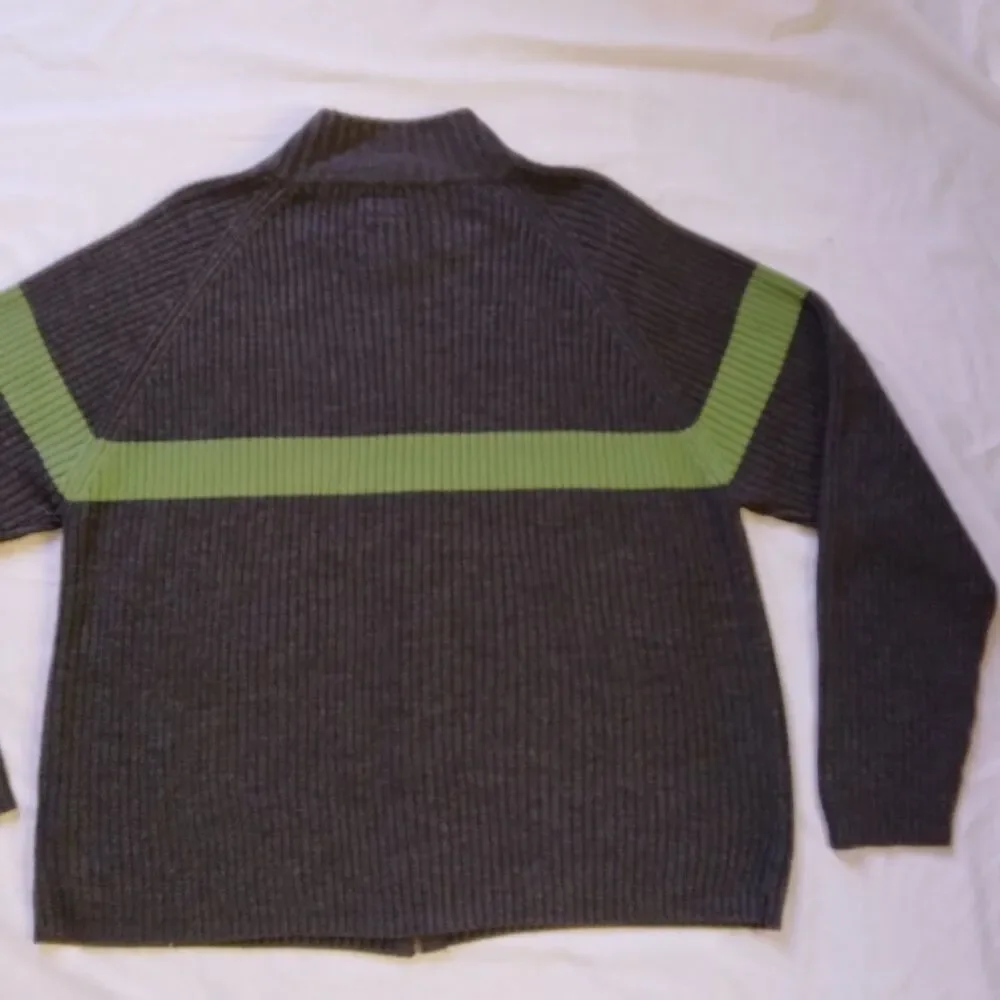 Arizona Jean Company Sweater Full Zip Gray Green Stripe Preppy Y2K Men's XL